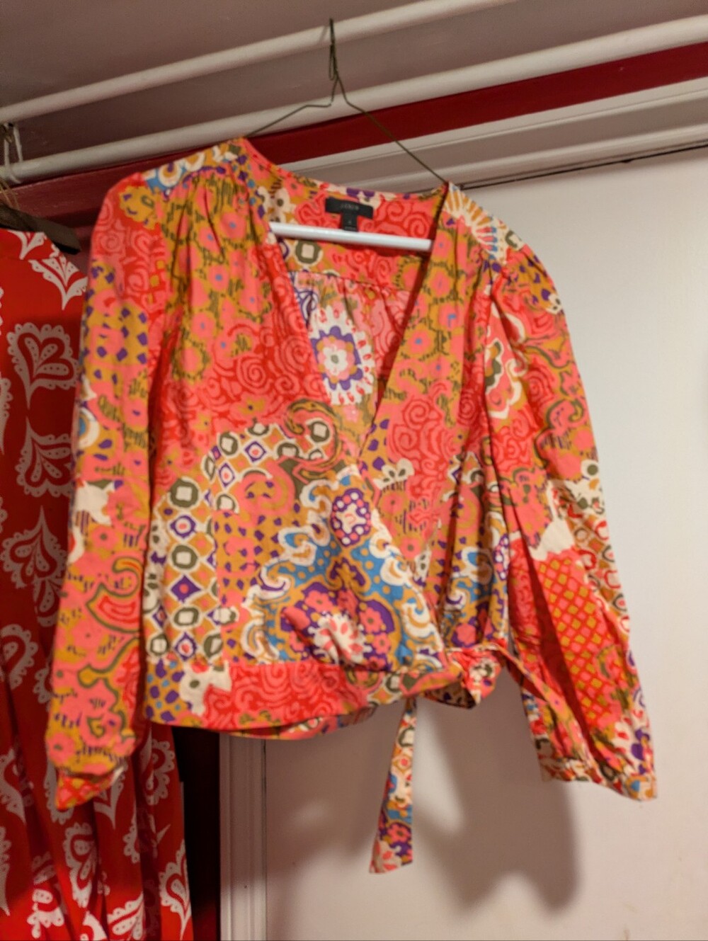 J.Crew Size L Fall Floral Paisley Tie-Front Cotton Blouse